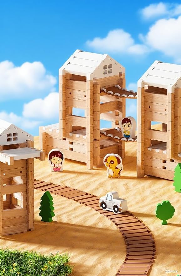 105Pcs Wooden Building Blocks Set, STEM Educational Toy for Kids 3-8