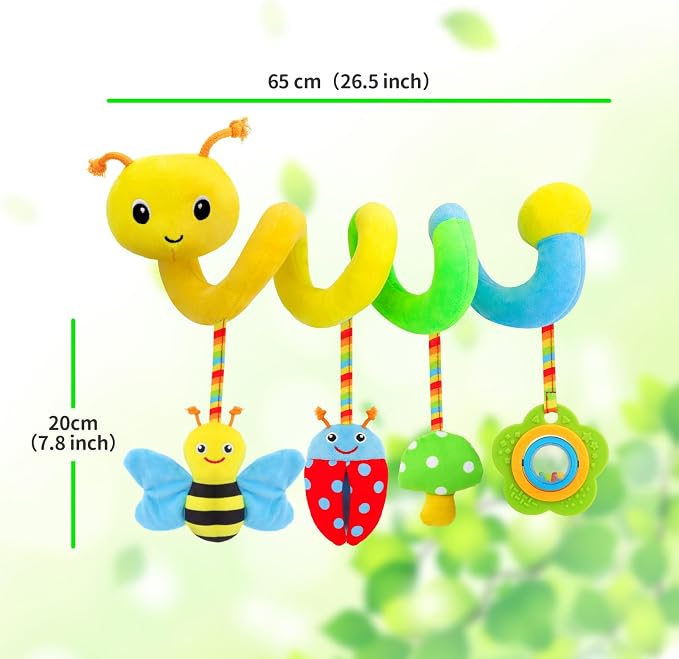 Car Seat Toys for Babies 0-6 Months, Upgraded Version | Spiral Activity Soft Plush Hanging Toys with Rattles, Fits Car Seat & Stroller, Ages 0 and Up