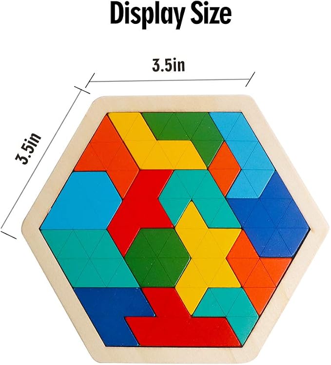 Wooden Hexagon Puzzle, Geometry Logic IQ Brain Blocks for Kids & Adults | Montessori Educational Toy, Geometric Shape Blocks, Logic IQ Game, Ideal Gift for Kids Teens Adults