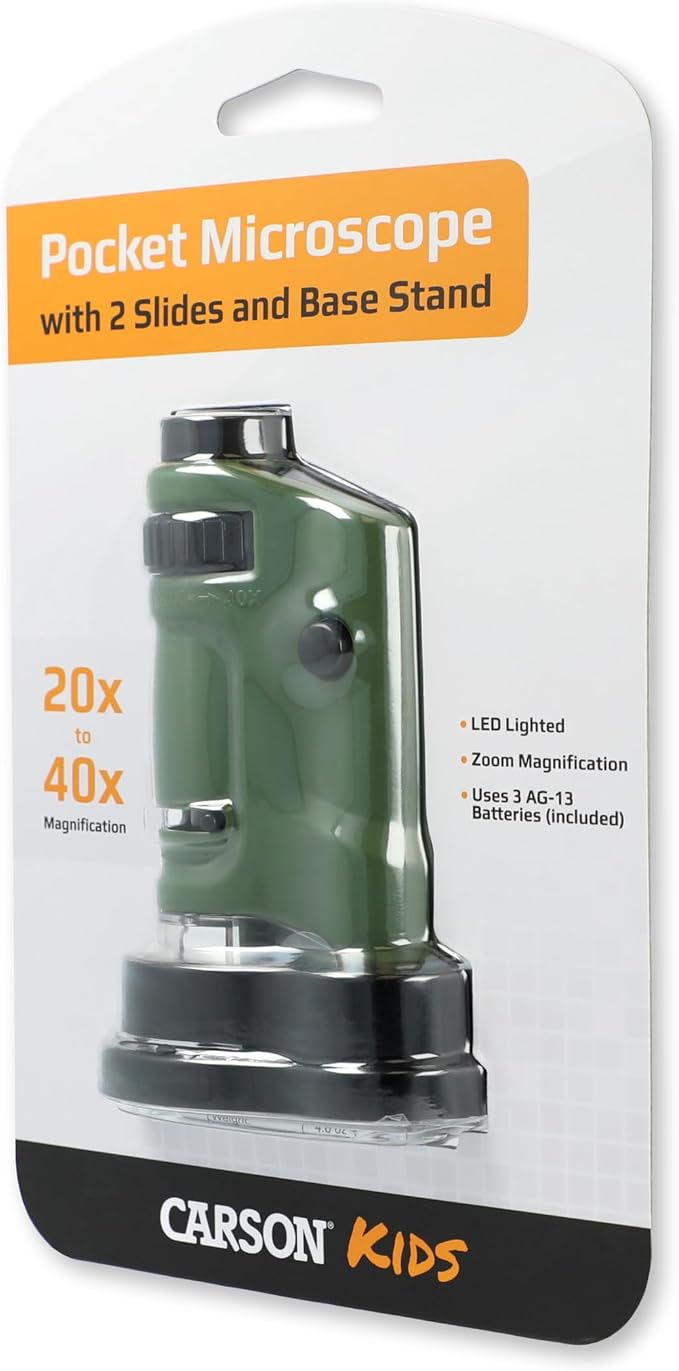 Carson MicroBrite 20x-40x Zoom LED Lighted Pocket Microscope (MM-24)