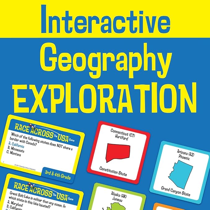 University Games, Scholastic Race Across the USA Board Game , Geography Learning Game for Kids and Families, for 2 to 4 Players Ages 8 and Up