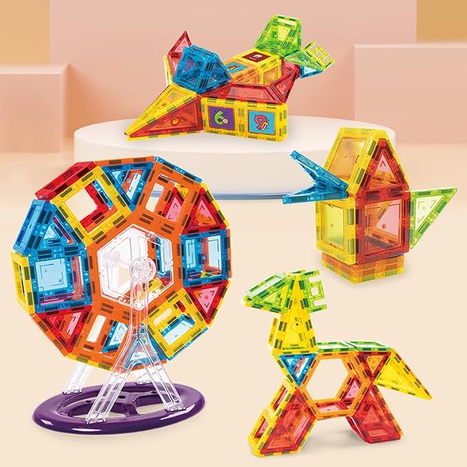 46 PCS Magnetic Tiles Kids stem Building Toy Preschool Learning Blocks Construction Magnet Gift Toddler Aged 3+