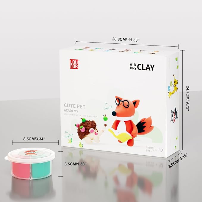 LOUFOR Air Dry Clay Kit -12 Animals Modeling Clay for Kids Arts and Crafts | Ultra Light & Soft,Safe & Non-Toxic,No-Sticky & Crack,DIY Molding Clay with Sculpting Tools,Party Favors Gifts for Girls Boys