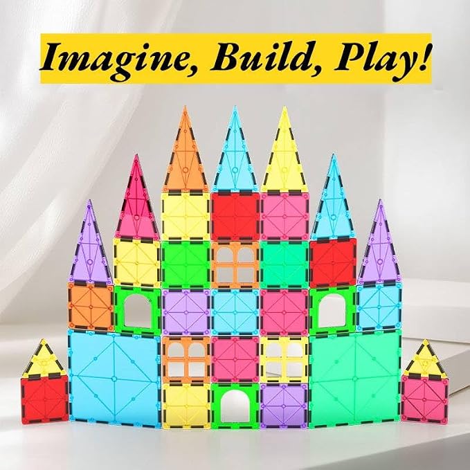 Large Magnetic Tiles Set 4 Piece Square Shape Building Blocks for STEM Learning & Fun Kit for Kids, Educational Playset for Boys & Girls 3+, Construction Toy Magnetic Tiles Square Only, Expansion Set