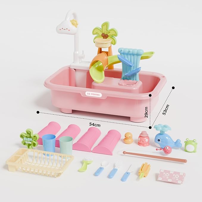 Water Table for Toddlers 1-3 Fishing & Sink Pink | Kids Sand Water, 43 Accessories 4L Basin, Fishing & Kitchen Sink Play. Perfect Summer Gift for Kids Ages 3-8