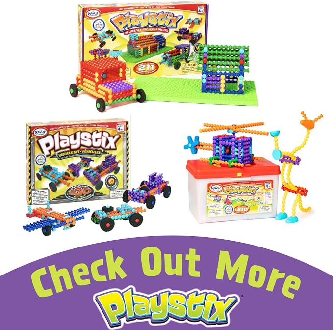 POPULAR PLAYTHINGS Playstix Translucent Set, 105 Piece, Building Sticks Kit | for Kids Ages 4 and Up, Construction Stem Building Toy Gift, for Boys & Girls, for Kids