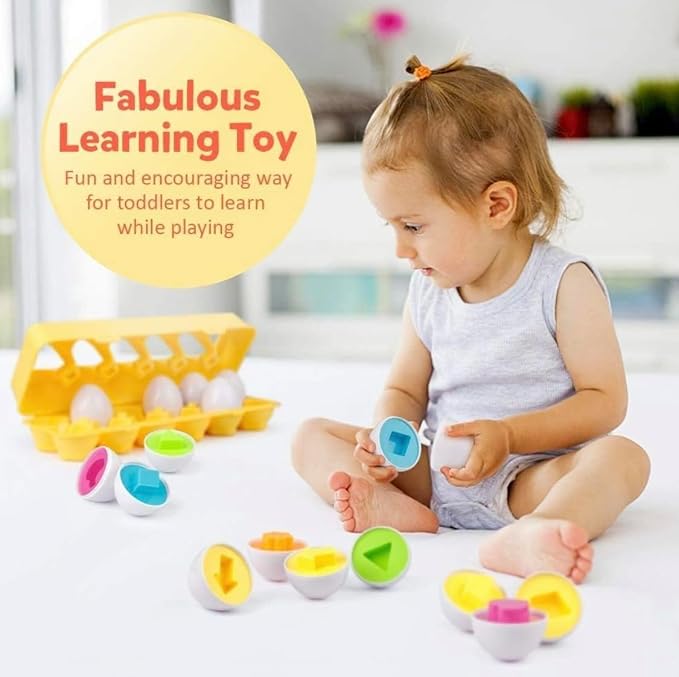 VUIYA Matching Eggs - Toddler Toys - Color Shapes Egg Set - Educational Color, Shapes and Sorting Recognition Skills - Sorting Puzzle for Kid Baby Toddler Boy Girl, Easter Basket Gift (12 Eggs)