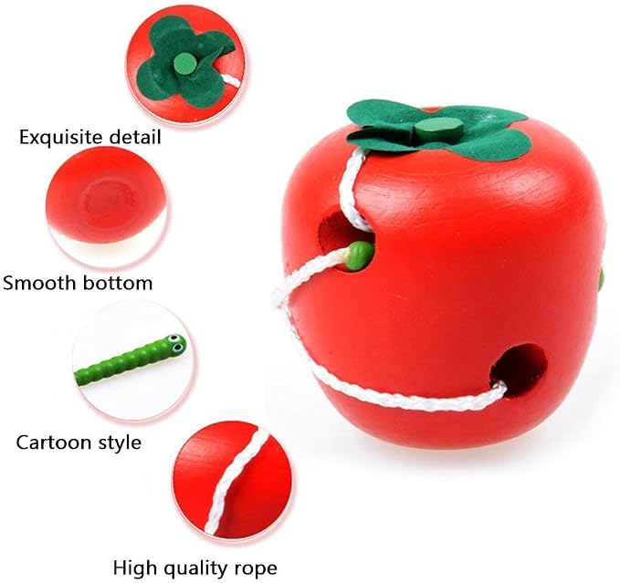 Sealive Early Development Wooden Lacing Toys, Montessori Activity | Caterpillars Eat Apple and Kids Cheese Toys, Children Learning Educational Wood Block Puzzles for Toddlers Boys Girls