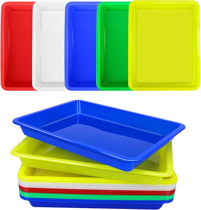 Weoxpr 15 Pcs Multicolor Plastic Art Trays, Sensory Bin Tools for Kids, Paint Serving Tray Play,Tuff Tray Set for Classroom and Home Crafts, DIY Projects, Painting, Beads, Organizing Supply