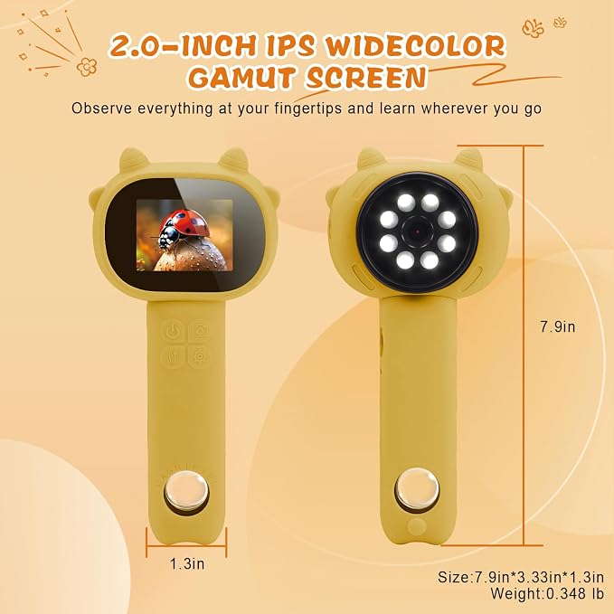 Microscope for Kids - 2.4" Screen Mini Pocket Handheld Microscope with for Toddlers-STEM Educational Science Kit Toys for Christmas Birthday Gifts Toys for Boys Girls Aged 3-12 (Yellow)