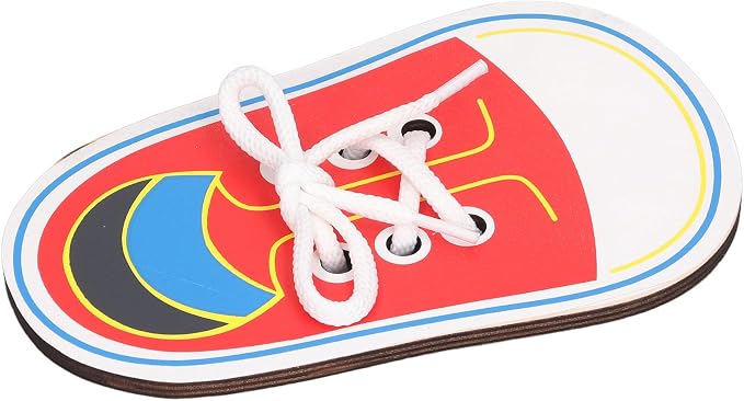 Asixxsix Wooden Lacing Shoe Toy, Learn to Tie Shoelaces Practice for Kids with Fine Motor Skills Development Smooth Threading Board for Toddlers Preschoolers (Lacing and Stringing Toy)