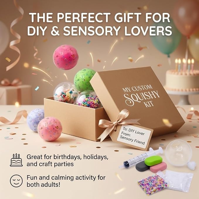 DIY Squishy Making Kit, Stress Ball Kit with Crunchy Fillers, ASMR Toy | Reusable Silicone Balls • Customizable FillersMix Colors & Textures • Creative Craft Activity • Endless Creative Combinations