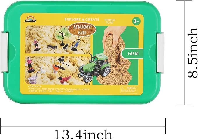 AGENTLAN Farm Sensory Bin with Sensory Sand, Farm Toys for Ages 3-8 | Moldable sensory sand, farm animal sensory toys, portable storage bin, pretend play, travel activity, gift for kids ages 3-8