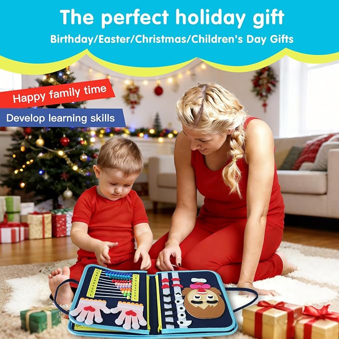 Montessori Busy Board Toy for Toddlers - A Suitable Birthday Gift for 3-Year-olds, an Interactive Playbook for Toddlers, a Sensory Activity Book, and a Quiet, Busy Book Travel Toy