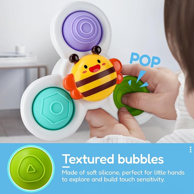Pop Suction Cup Spinner Airplane Travel Toys for 1 Year Old Boy Girl | Novelty Spinning Tops Infant 12 18 Months,1 2 Year Old Boy Birthday Gift for Toddlers ,Sensory Baby Bath Toy Kids Ages 1-3