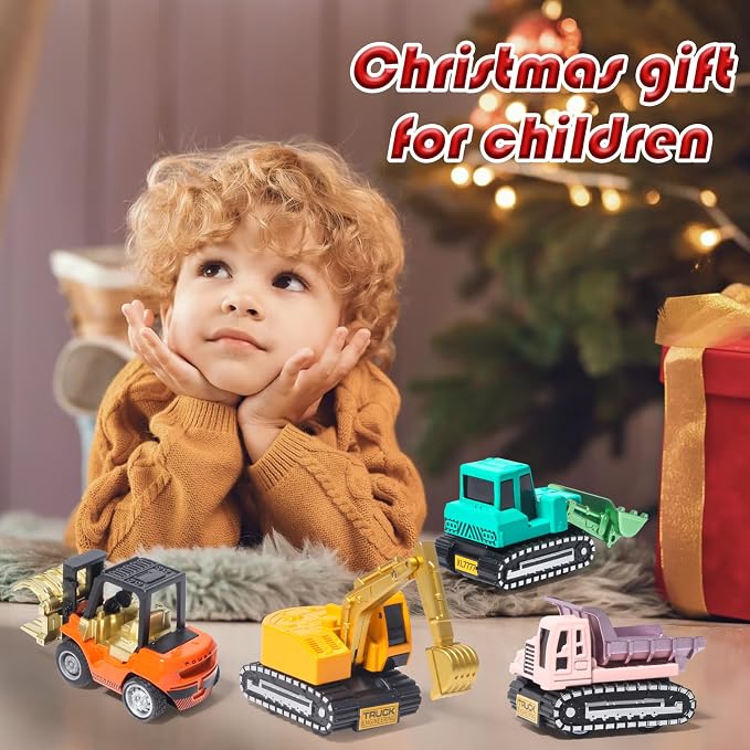 Oriate Diecast Construction Trucks for Kids,6PCS Toys Construction Vehicles | Excavator Forklift Dump Truck,Pull Back Cars,Mini Metal Travel Construction Toys for Boys Girls ,Christmas Birthday Kid Gift