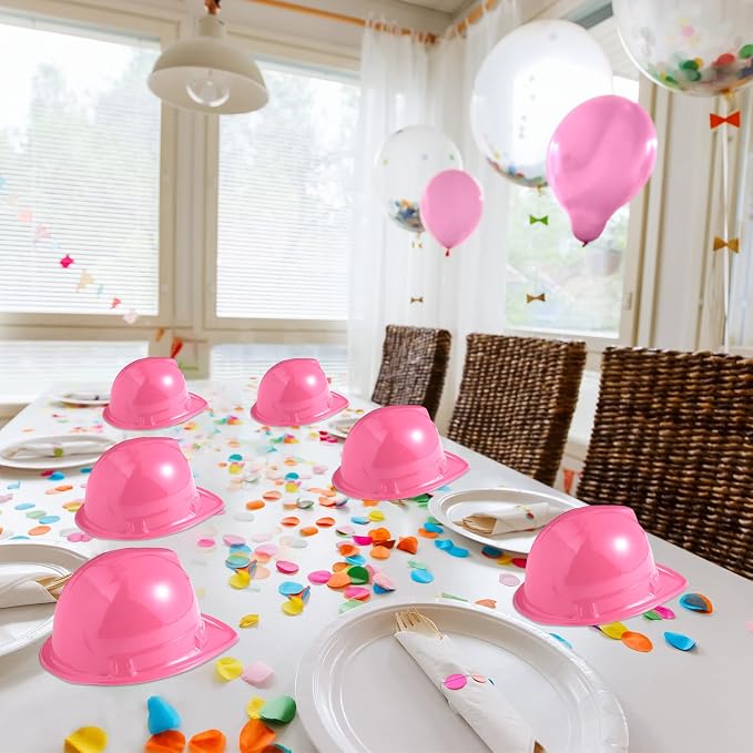 Sumind 48 Packs Construction Party Hats Kids Plastic Worker Helmet Bulk Toy for 3-8 Years Children Dress up Party Supplies (Pink)