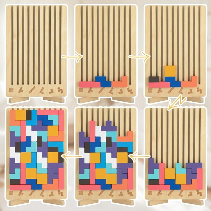 Wooden Stacking Puzzle Toy,3D Colored Wooden Puzzle Russian | Montessori Brain Blocks Puzzles Toys for Boys and Girls,Board Jigsaw Game Toys for Brain Teasers for Toddlers 3-8Years