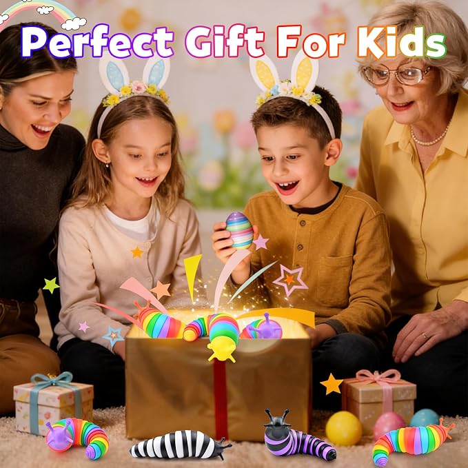 Cevioce 3PCS Slug Fidget Toys for Kids & Adults Children Toddlers Sensory Toys for Kids 3+ Autism Toys Autistic ADHD Travel Toys Teens Gifts for Kids Boys Girls Easter Basket Stuffers for Kids