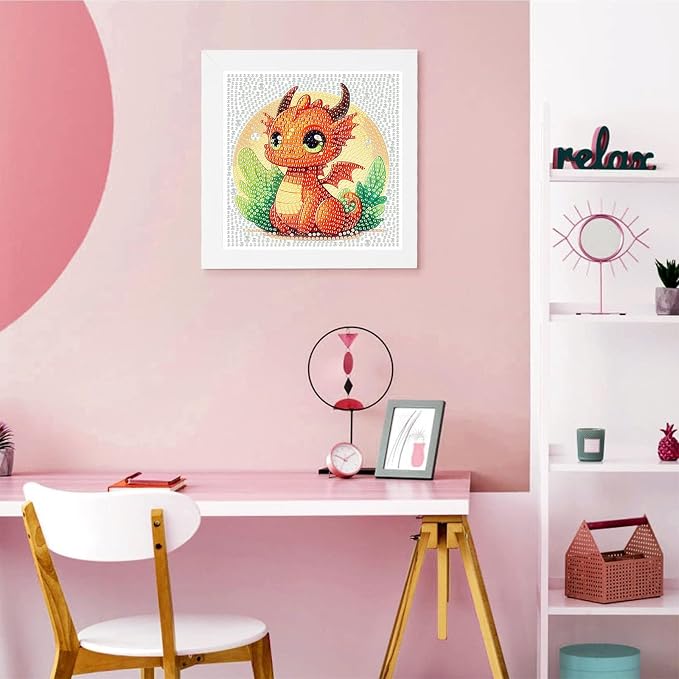 Gemozaic Dragon Diamond Art Kits for Kids Ages 4-8-12 with Frame, 7 x 7 in | Cute Dragon Diamond Art for Kids 10 12 Year Old, DIY Easy Kid Big Gem Painting, Animal Arts and Crafts for Girl Birthday Gift
