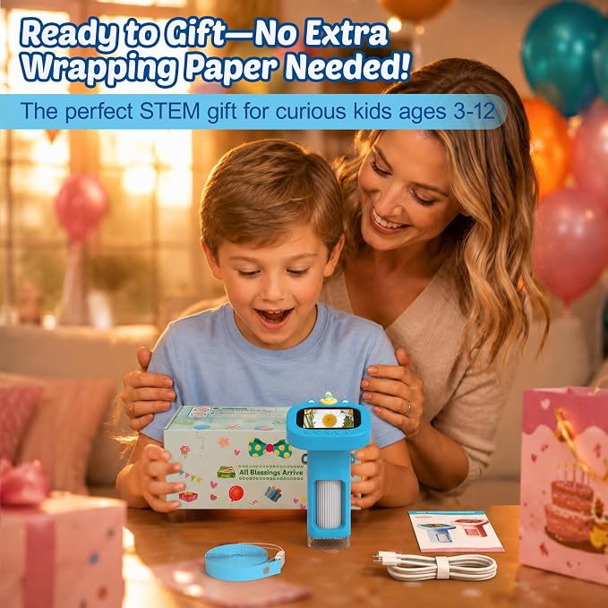 Kids Handheld Digital Microscope Portable: Mini Science Gifts Kit STEM Toy | 2.4" Display Gifts, Rechargeable, 1000X Pocket Educational Magnifying Glass Outdoor Gifts for Boys Girls