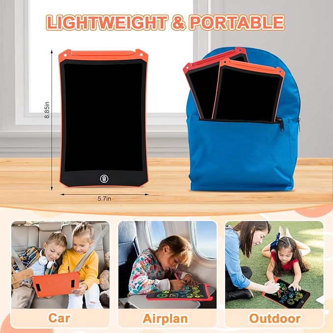 cimetech LCD Writing Tablet, 2 Pack Toddler Kids Toys, Red and Orange | 8.5 Inch Drawing Pad Coloring Books, Travel Essentials Activities, Christmas Birthday Gifts for Girls Boys Age 3-8