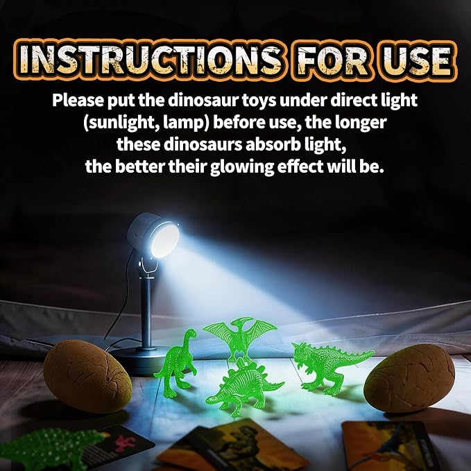 12 Glow in The Dark Dinosaur Eggs, Excavation Kit with Magnifier | Dig Kit Toys for Kids, Easter Basket Stuffers, Science STEM Party Favor Gifts for Boys Girls Age 3 4 5 6 7 8 9 10 + Years Old