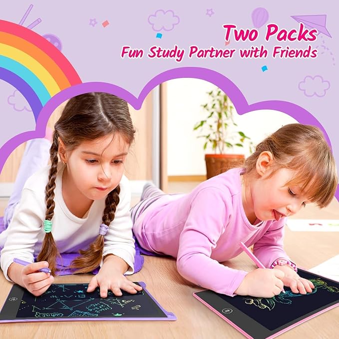 TECJOE 10 Inch 2 Pack LCD Writing Tablet for Kids, Mess Free Drawing Tablet | Colorful Drawing Pad, Travel Road Trips Essential, Quiet Time, Learning Toys Birthday Gifts for Boys Girls Ages 3-8