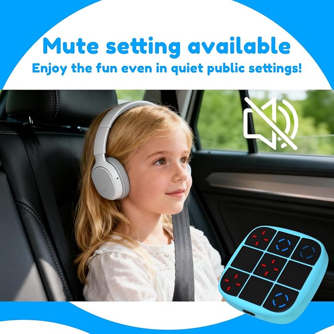 KOQQQ Rechargeable Tic-Tac-Toe Bolt Game, Upgraded 4-in-1 Handheld Puzzle Console, Electronic Educational Memory Game, Portable Travel Car Ride Board Games for Kids Adults (Blue)
