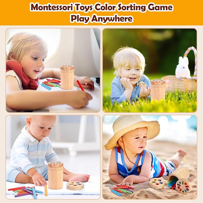 Color Sorting Toys for Toddler, Montessori Toys for 1-3 Year Old | Wooden Learning Color Sorting Toys, Educational Fine Motor Matching Game, Gifts for for Baby Boys Girls