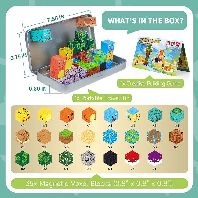Pocket Cubes Magnetic Blocks & Magnetic Tiles, 35 PCS Voxel Animal Magnetic Building Cubes Set, STEM Construction Toys for Kids Ages 4-8, Mini Travel Toys for Toddlers 3-5, Montessori Sensory Gifts
