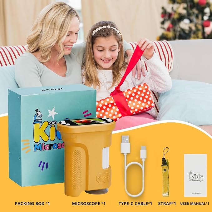 Kids Digital Microscope, 1000X Handheld Pocket Microscope STEM Science Toy | 2.0" IPS Screen, 8 LED Lights, Photo & Video Capture, Rechargeable Design, Educational STEM Gift for Kids Ages 3-12