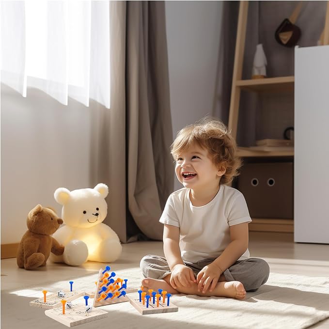 Wooden Peg Games Assortment Kit, 5 PCS Fun Brain Strategy Toy | Travel Funny Games for Teens and Adults, Including Baseball, Tic-Tac-Toe, Insanity, Peg-Board-Game, Roundabout