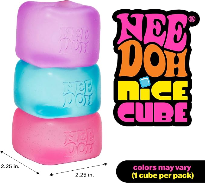 Schylling NeeDoh Nice Cube - Sensory Squeeze Toy with Super Solid Squish - 2.25" Cube - Color May Vary (Pack of 1) | Sensory Toy with Super Solid Squish