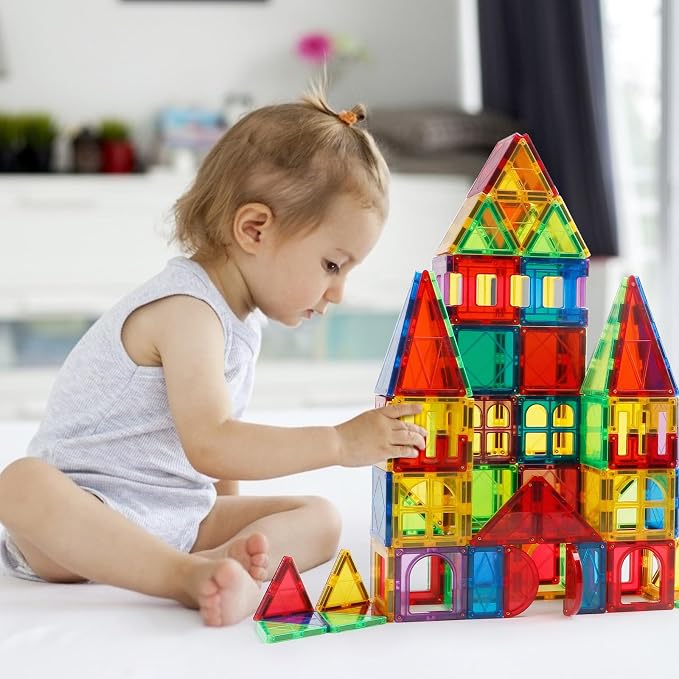 MAGBLOCK 66PCS Magnetic Tiles Building Blocks Construction Toys for Kids 3+ | Colorful Magnetic Blocks, Upgraded Magnet Tiles, STEM Montessori Sensory Toys for Learning Toys for Boys and Girls