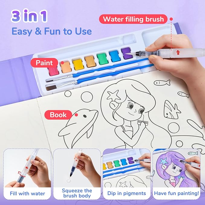 JoyCat Paint with Water Coloring Books for Toddlers (Underwater World) | Watercolor Painting Set for Kids Ages 3-5 & 4-8, Arts & Crafts Drawing Activity Travel Toy, Birthday Gifts for Boys & Girls
