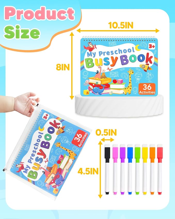 Toddler Busy Book, Montessori Educational Toys for 3 4 5 Year Old Gifts | Learning Toy, Preschool Kindergarten Workbooks, Tracing Coloring Activity Books for Kids Ages 3-5, Car Airplane Travel Toys