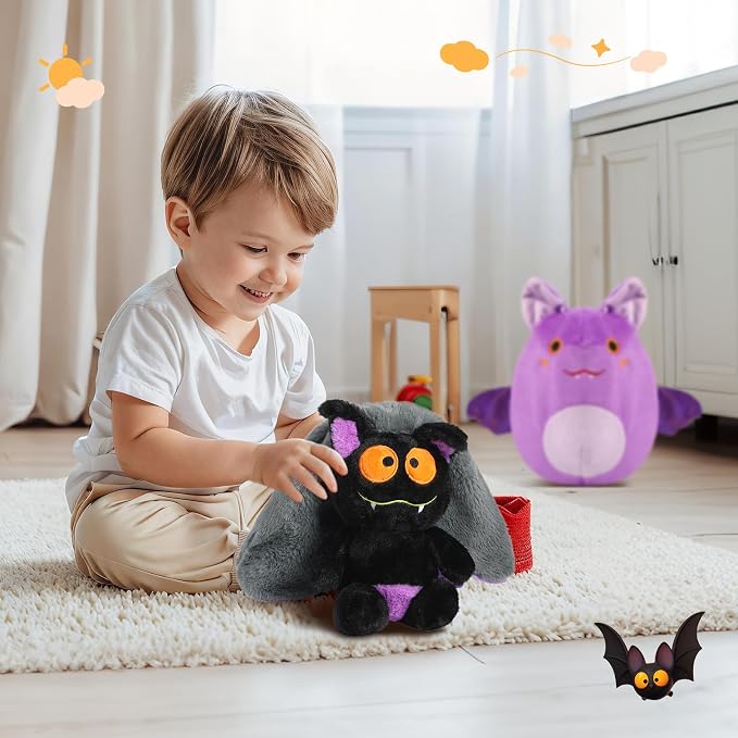 MIAODAM Halloween Purple Bat Plush, Reversible Bat Stuffed Animal Plushies | 11 Inch Cute Bat Zipper Plush, Perfect Halloween Decor & Holiday Gifts for Toddlers