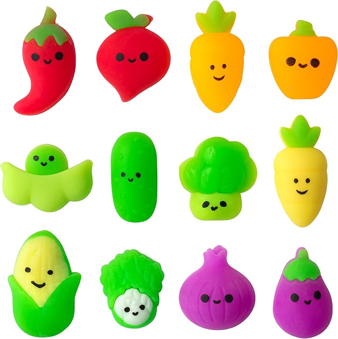 Mr. Pen- Vegetable Squishy Toys, 12 Pack | Washable Twistable Stretchy Squishies, Soft Stress Relief Sensory Toys for Squeezing, Kids’ Gifts