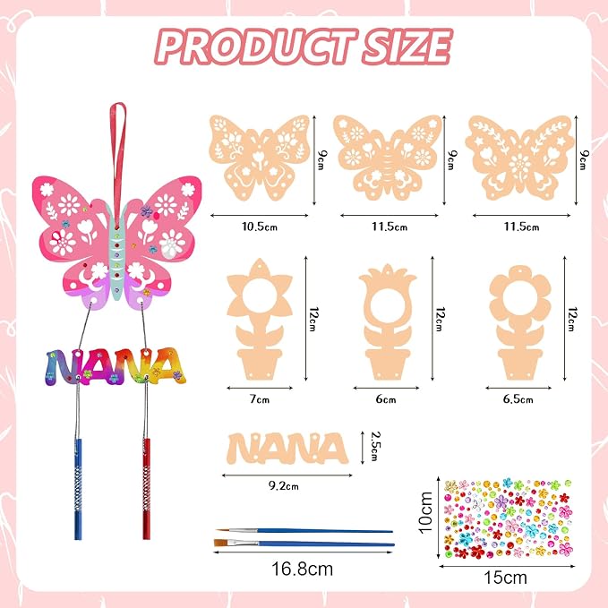 Fennoral 12 Pack Wind Chime Craft Kit for Grandma Make You Own for Nana from Granddaughter Grandson Grandchildren Grandkids Wooden DIY Coloring Mothers Day Art and Craft for Kids