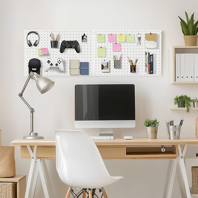 Peg Board, 2 Pack Metal Pegboard Panels White Pegboards Wall Organizer with Frame Large Heavy Duty Peg Board with Hooks for Walls Home, Garage Tool Storage, Office, Craft Room, Kitchen 24”×16”