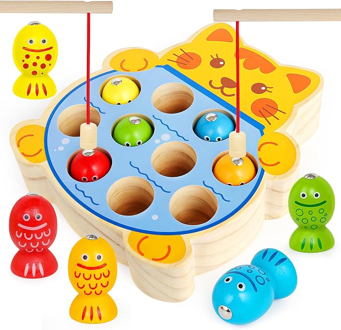 Montessori Wooden Magnetic Fishing Game for Kids 3+ | Wood Fishing Toy Early Learning Fine Motor Skills,Hand-eye Coordination,Birthday Gift for Boys and Girls.