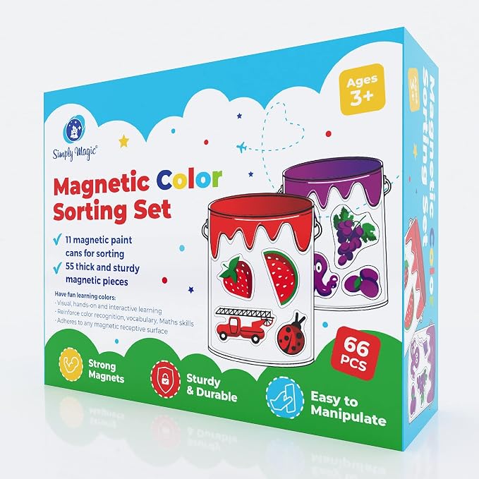 Simply magic 11 Jars Magnetic Color Sorting Set, Learning Colors Magnets | Color Sorting Toys for Toddlers, Magnetic Shapes, Recognition Magnets, Colors Matching Games, Preschool Circle Time