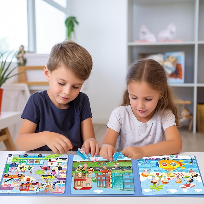 Magnetic Puzzles for Toddlers 3-5 Toddler Puzzle Travel Toys (Traffic) | Jigsaw Puzzles for Kids 97-Pieces Travel Toys Transportation Puzzles Ages 4-6 Road Car Trip & Airplane Activity