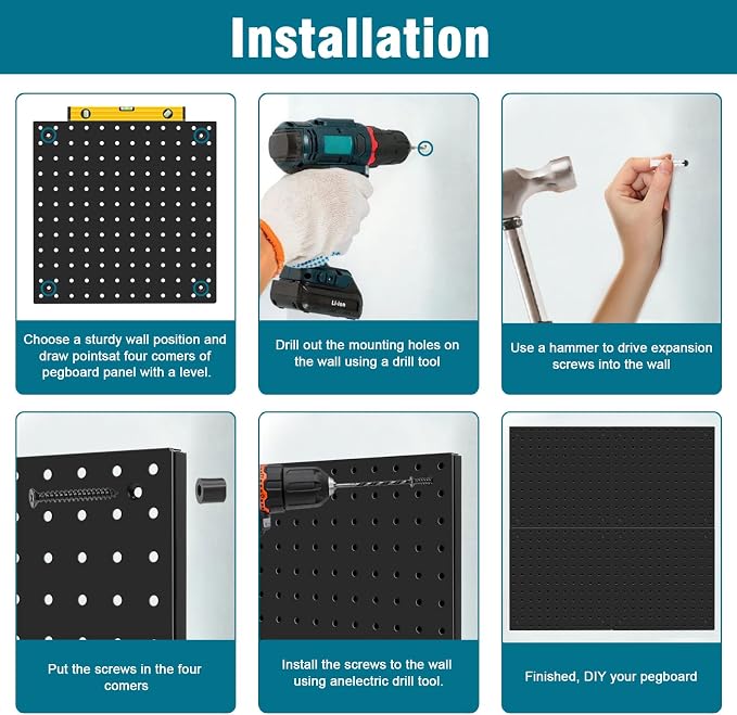 Peg Board Kit, Includes Pegboard and Accessories,with Hooks and Bins,Peg Board Wall Organizer for Office,Ornaments Display,Crafts Organization (66, Black)
