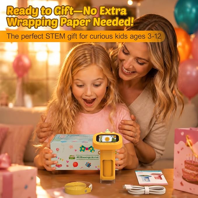 Portable Handheld Digital Microscope for Kids with 2.4" Display | Mini Digital Kids Microscope Kit, 1000X Magnification, Pocket Educational Science Toy, Outdoor Gifts for Ages 3-12