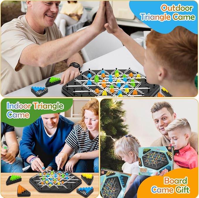 Chain Triangle Chess Game, Chain Link Game for Family Night | Strategy Triangle Game with Rubber Bands for Kids and Adults, 2 to 4 Players