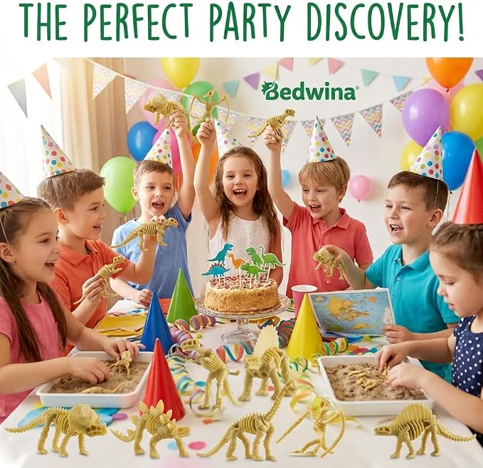Bedwina Dinosaur Fossil Skeleton - (Pack of 24) 3.7 Inch Assorted Plastic Dino Figure Bones for Kids Science Dig Kit, Digging Sandbox Bins Play Toys, Party Favors, Birthday Decorations