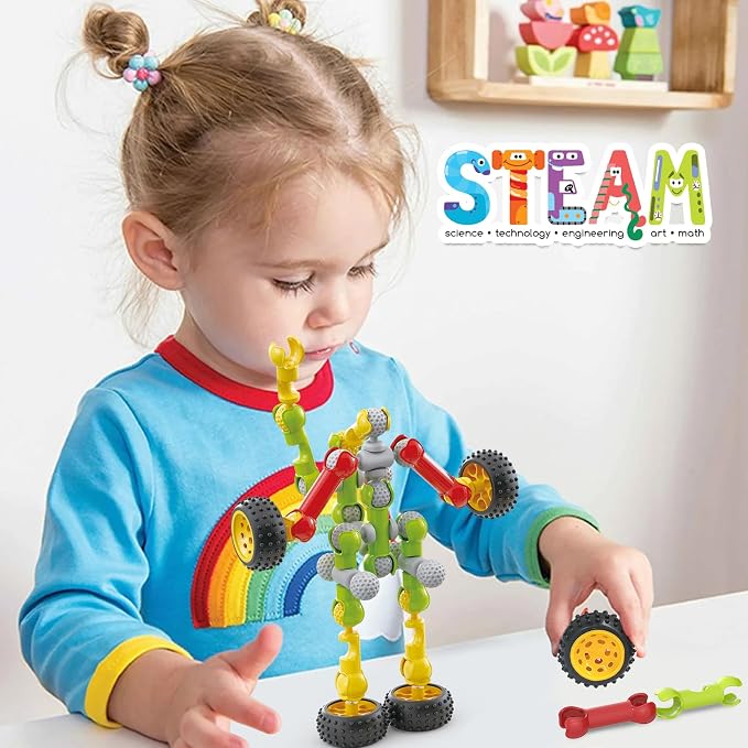 Huaker STEM Building Toys for 3 4 5 6 7 8 Year Old Boys Girls Birthday Gift | 125 Pcs STEM Activity Kit & Toy for Kids Ages 3-8 with Portable Storage Box, Perfect for Preschool, Homeschool, and Classroom