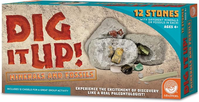 MindWare Dig It Up! Stone Fossil Dig Kits for Kids | Chip real specimens out of a dig brick—hands-on discovery kids run themselves. Ages 8+.
